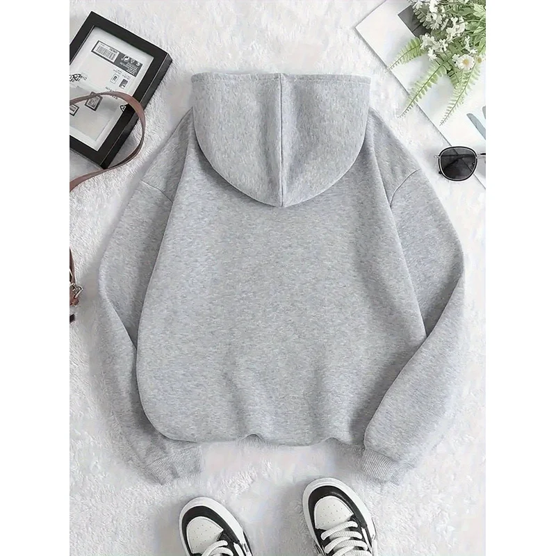 Women Zip Up Hoodie BROOKLYN NEW YORK Vintage Letter Print Long Sleeve Oversized Heather Gray Hooded Jacket Casual Pocket Sweats