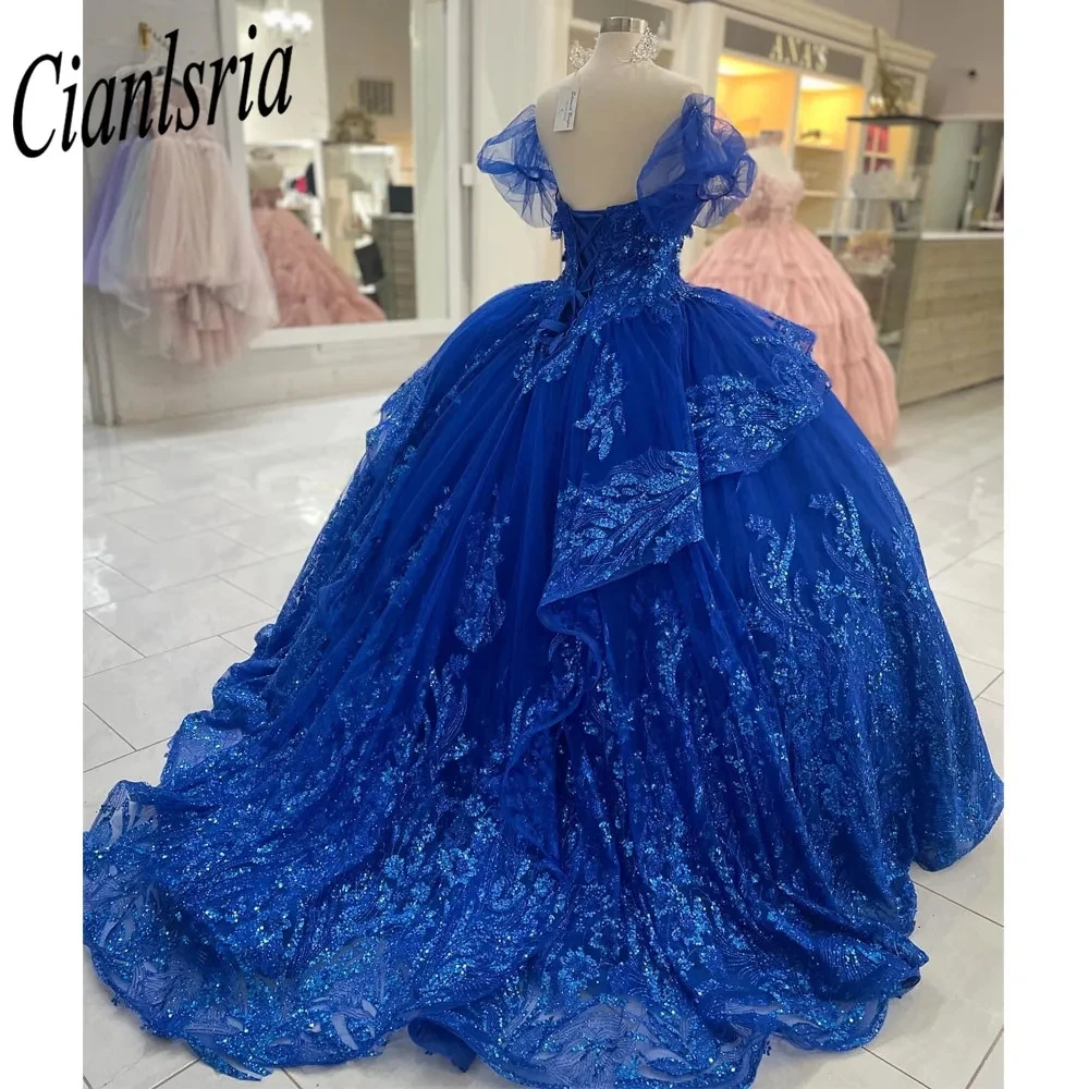 

Royal Blue Quinceanrea Dresses 2023 Sweetheart Off Shoulder Applique Prom Dress Sweet 15 16 Princess Pageant Ball Gowns