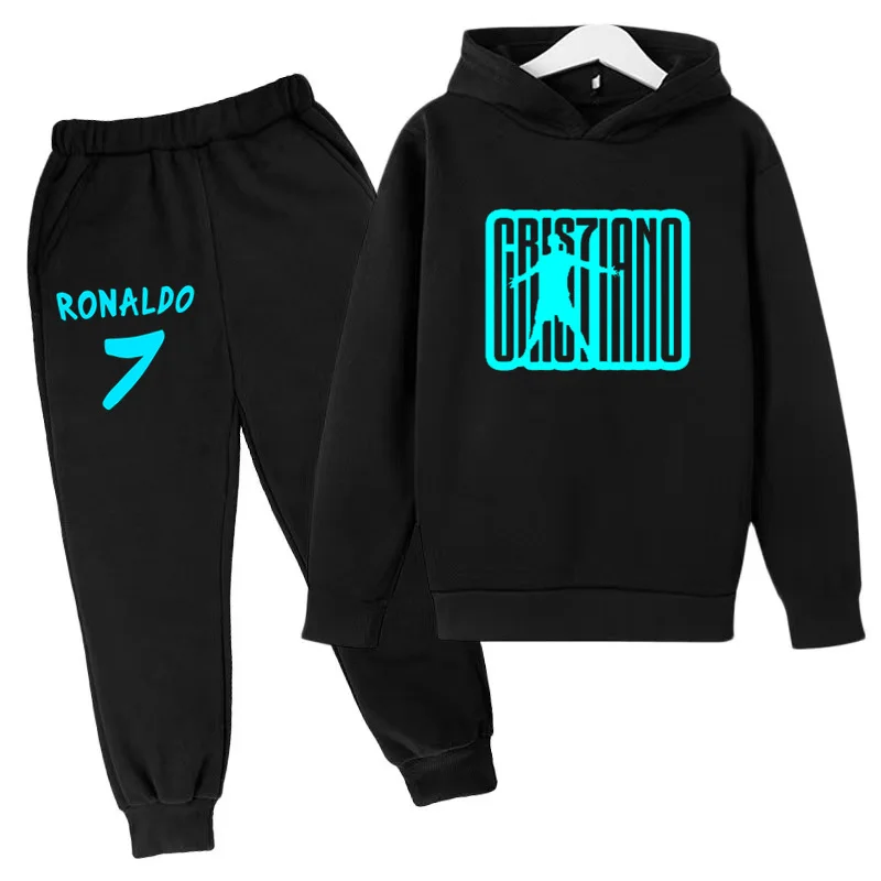 Children 3-12 Years Old Hoodie Football New CR7 Print Boys Sweatshirt Girls Toddler Sports Coat Top+ Pants 2P Stylish Casual Set