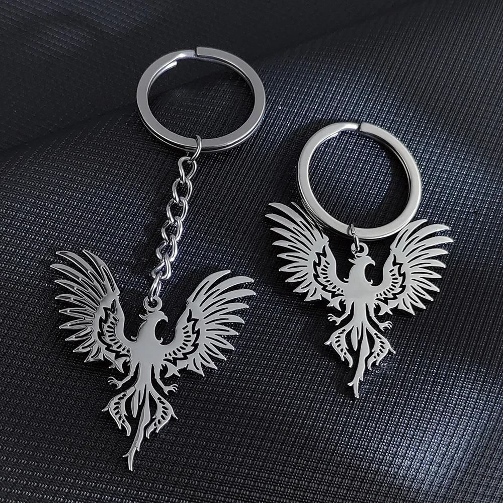 Stainless Steel Phoenix Pendant Keychains Gold Plated Chains personality Men Women Backpack Car Key Keyring charms Jewelry Gifts