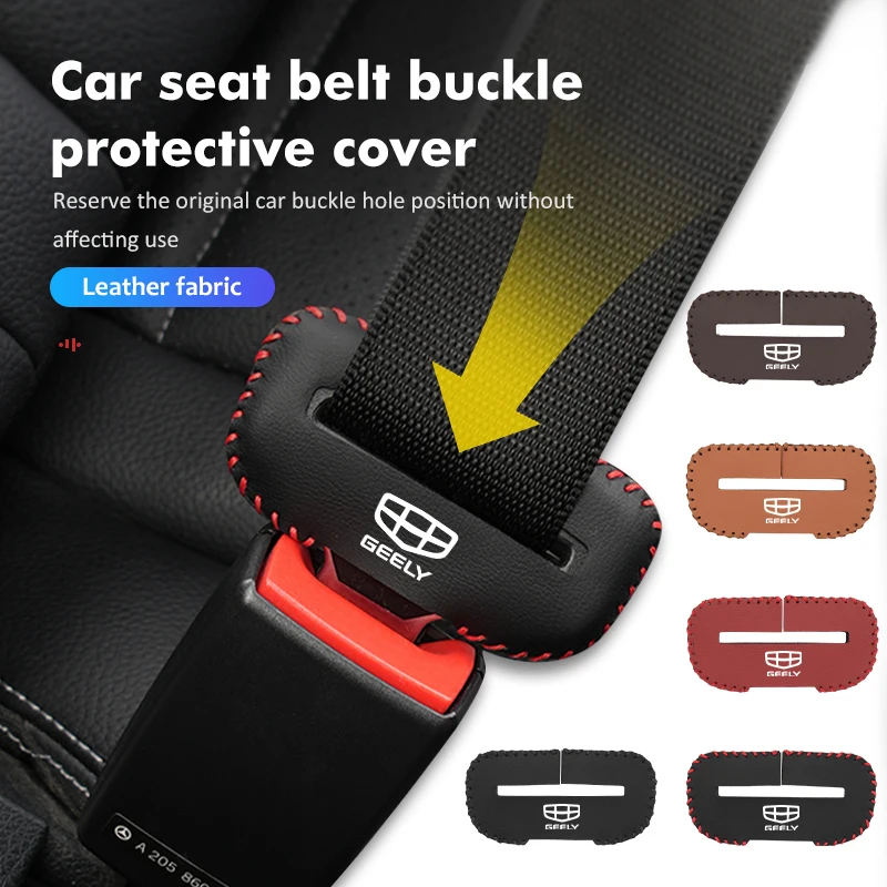 Leather Car Seat Belt Buckle Protector Cover Anti-scratch Clip For Geely Monjaro Atlas Tugella Geometry C Coolray Emgrand ec