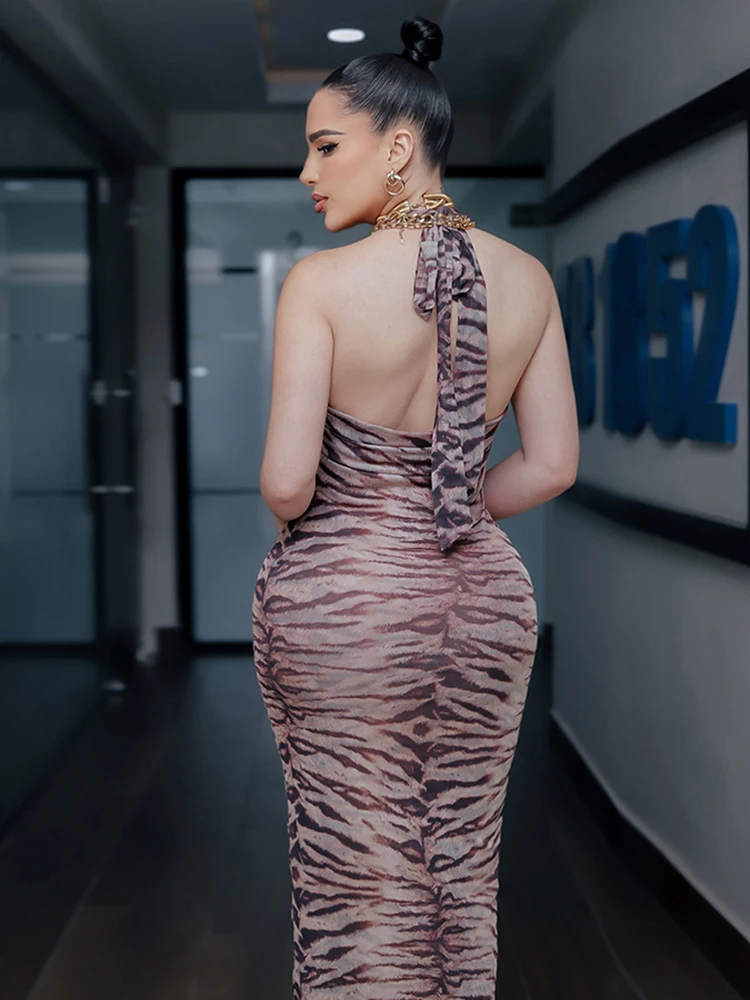 فستان غريب مثير بدون ظهر للنساء مع رسن برباط علوي على شكل ثعبان خطوط أنيقة Coquette اتجاه جديد قابل للتمدد للحفلات الراقصة ضيق #2