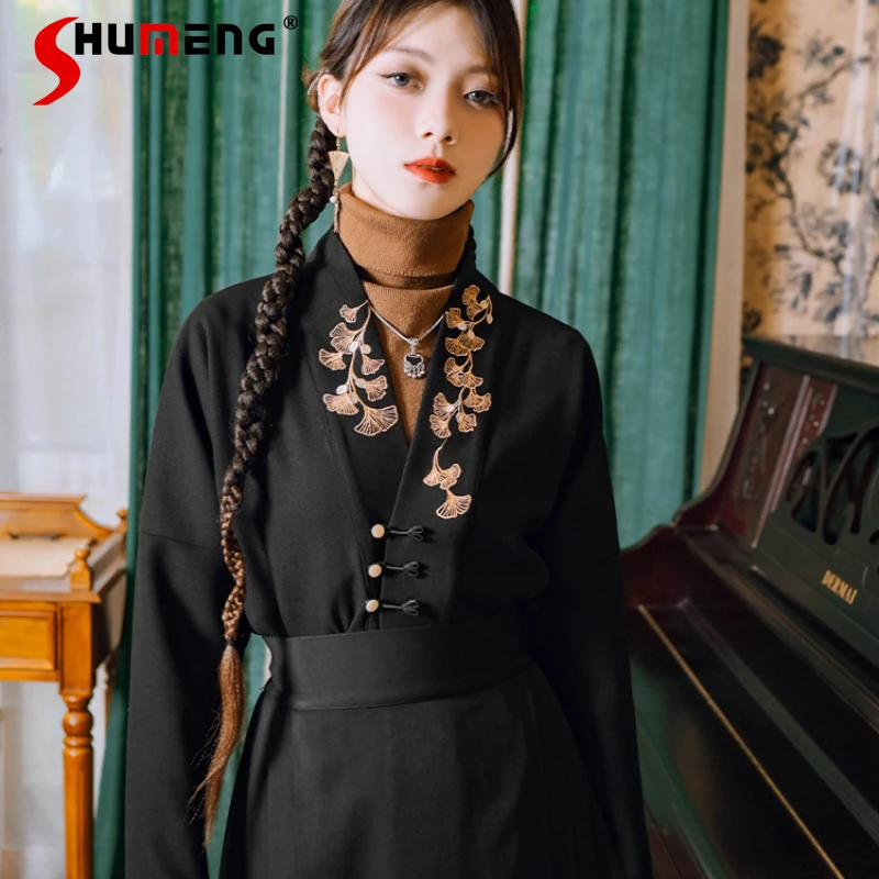 

National Style Improved Airplane Sleeves Blouse Women's Shirt Daily Commuter Embroidered Cloth Top New Spring And Autumn Shirt