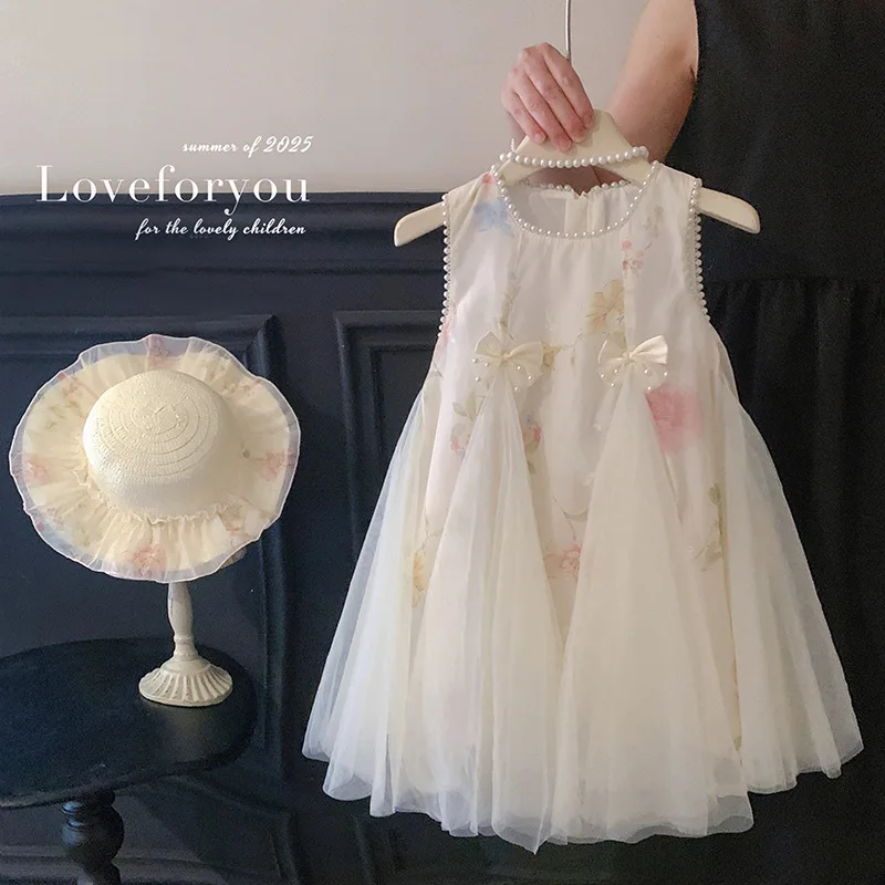 

2025Girls' Summer New Sleeveless 3D Butterfly Mesh Sweet Princess Dress