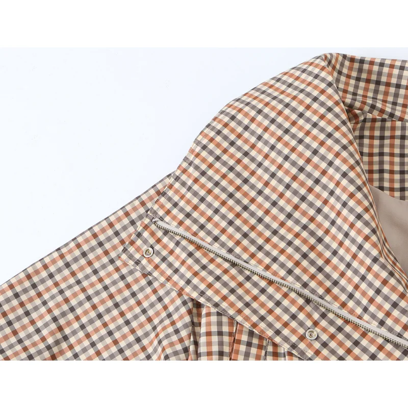 2026 Herbst Damen Karierter Trenchcoat mit Großem Revers, Taillenband, Loser Schnitt, Lange Jacke mit Taschen, Lässiger Windbreaker, Damen-Oberbekleidung – Detail 8