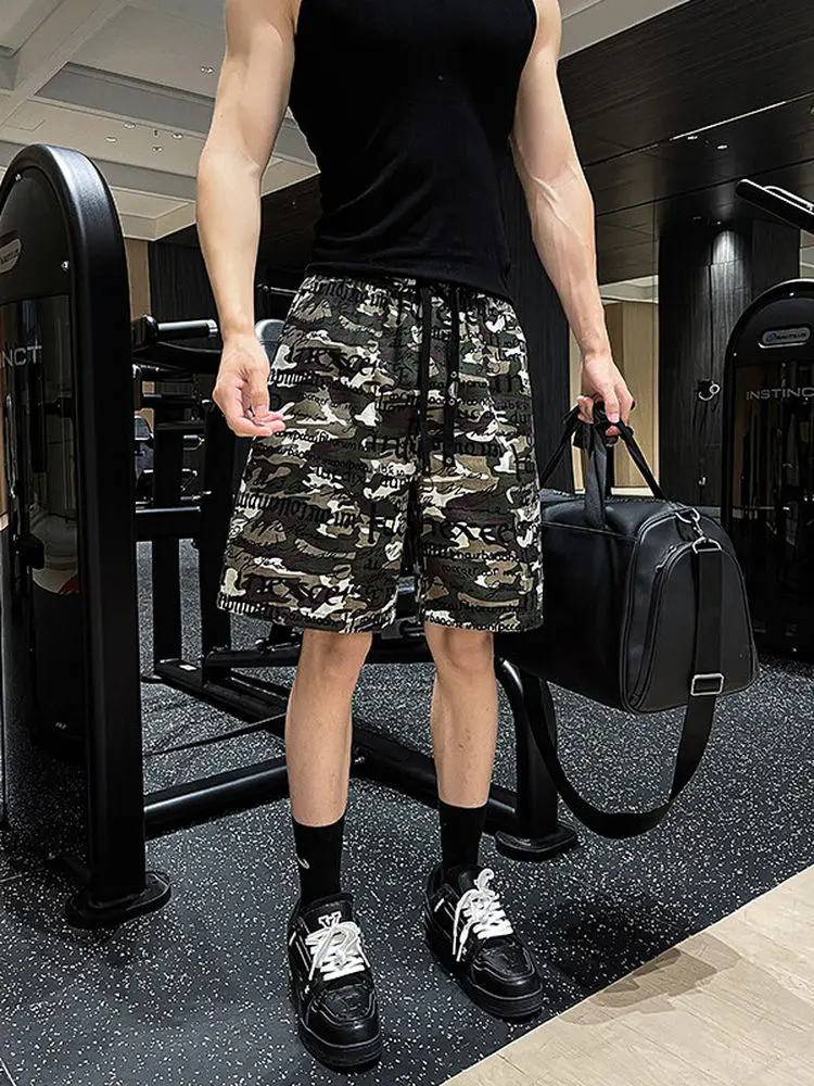 

Камуфляжные широкие брюки, мужские повседневные брюки для фитнеса, свободные летние винтажные спортивные брюки длиной пять четвертей, модный бренд