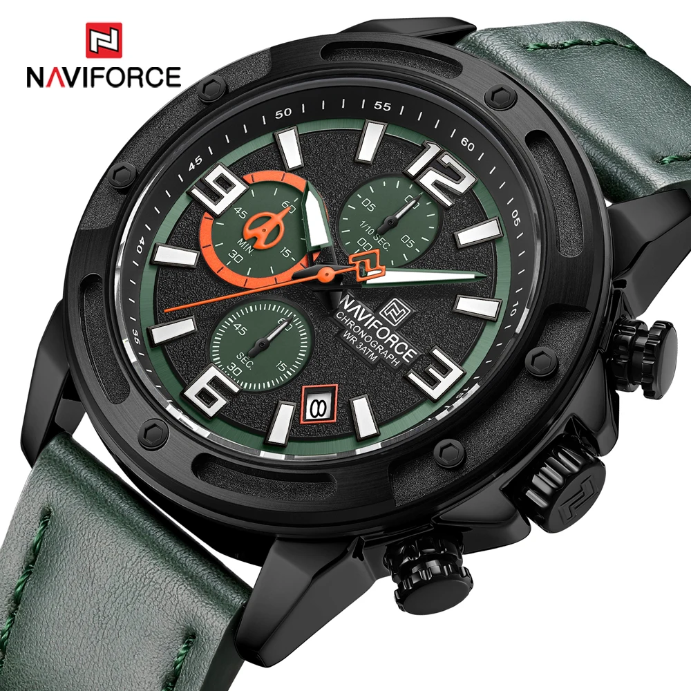 

NAVIFORCE мужские часы модные роскошные водонепроницаемые кожаные ремешки кварцевые светящиеся мужские часы спортивные хронограф с датой Reloj Hombre