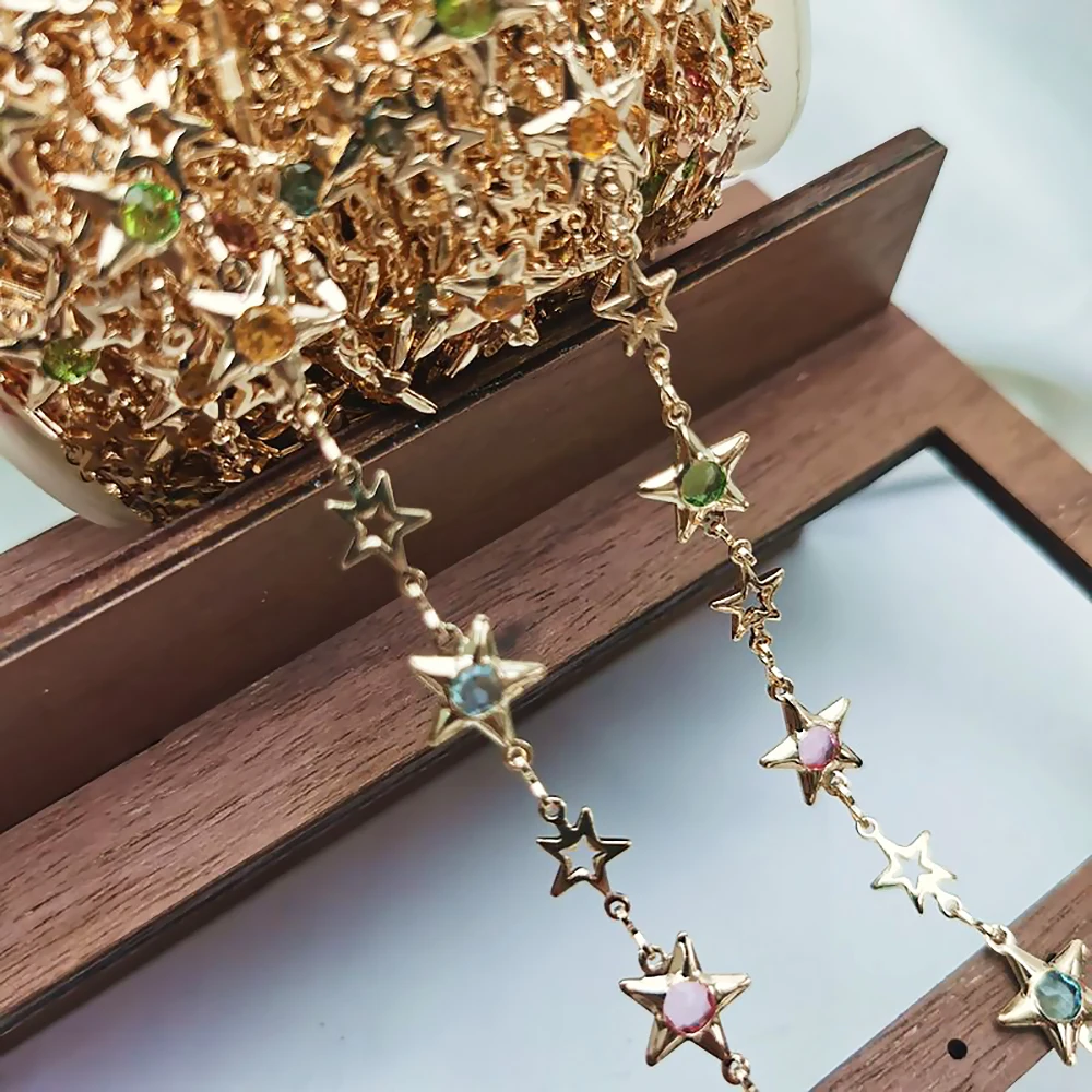 1Meter Star Chains Micro Inlay Crystal Stars Copper Chains for Handmade Bracelet Necklace Supplies DIY Jewelry Making Components