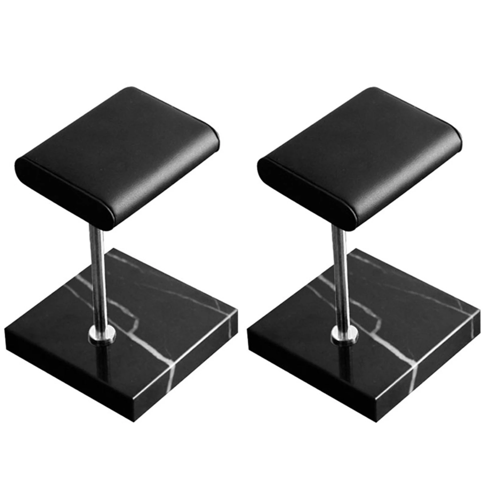 A32HOT-2X Black Marble Base Watch Stand Silver Color Metal Rod Belt Watch Display Props Bracelet Stand Jewelry Placement Stand