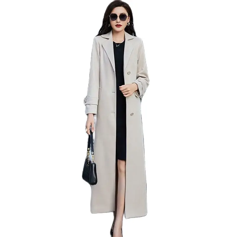 

2023 Spring And Autumn New Slim Waist High-end Fashion Casual Over-the-knee Coat Temperament Long Trench Coat Female Tide.