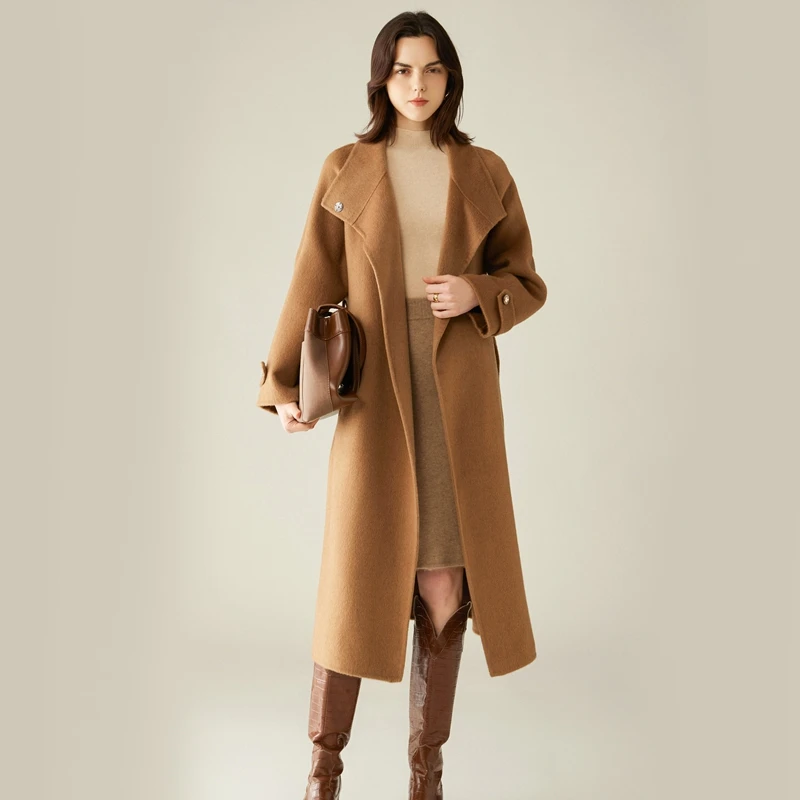 Ladies' 100% Cashmere Thick Double-Sided Long jacket, Classic and Multifunctional, Fashionable And Suitable For Business