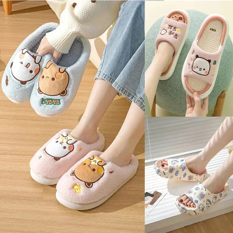 Cartoon Bubu And Dudu Plush Slipper Cute Bear PVC Thickened Slippers Funny Panda Linen Nonslip Home Shoes For Adult Girl Lovers