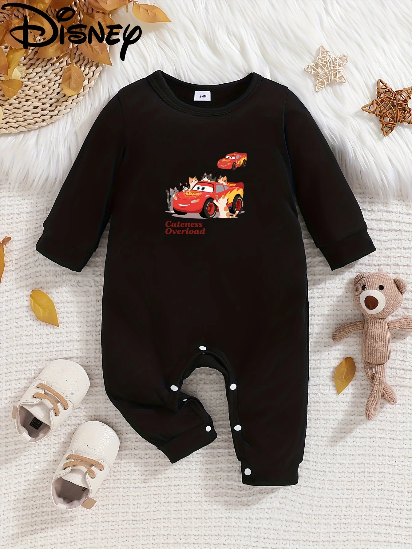 

【Authorized】Disney Lightning Mcqueen Baby Long-Sleeve Romper, Cute Pattern Print, Round Neck, Soft and Comfortable, Machine Washable, Suitable for All Seasons, Suitable for Outdoor Wear