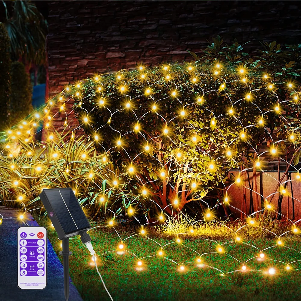 Solar Curtain Mesh Net Light 3x2M 192leds Outdoor Garden Net Fairy Lights String for Xmas Wedding Party Room Patio Lawn Decor