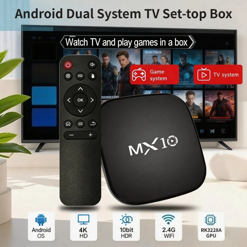 

ТВ-приставка MX10 Smart TV Box 2 4G Wi-Fi Allwinner RK3228A Quad-Core 1GB RAM 8GB ROM 4K 3D медиаплеер IPTV