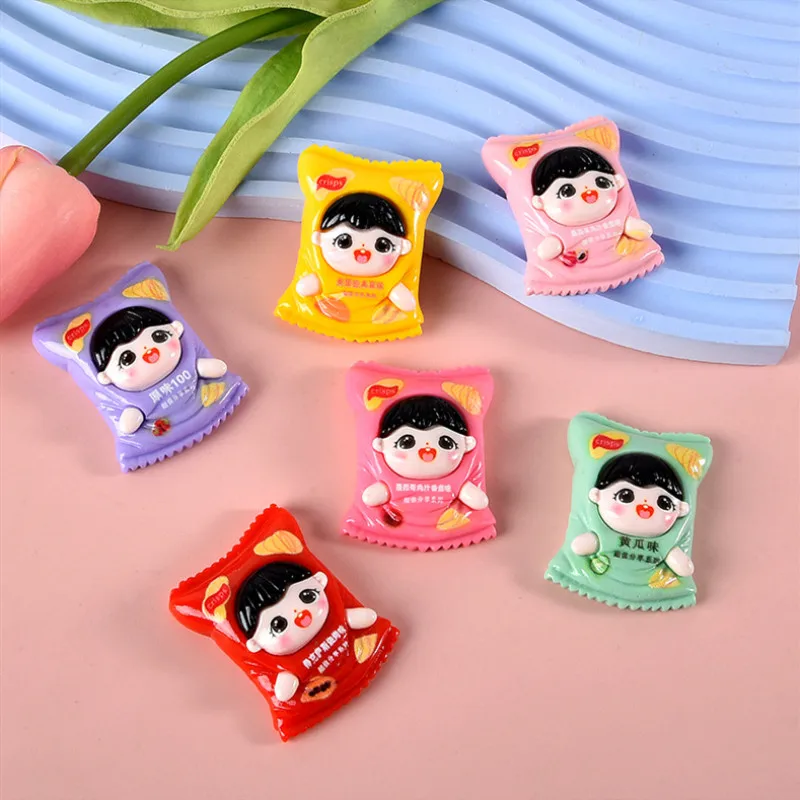 5PC Cute Potato Chip Doll Resin Patch Handmade Material Girl Woman DIY Hair Clips Key Chain Cartoon Decoration Craft Accessories