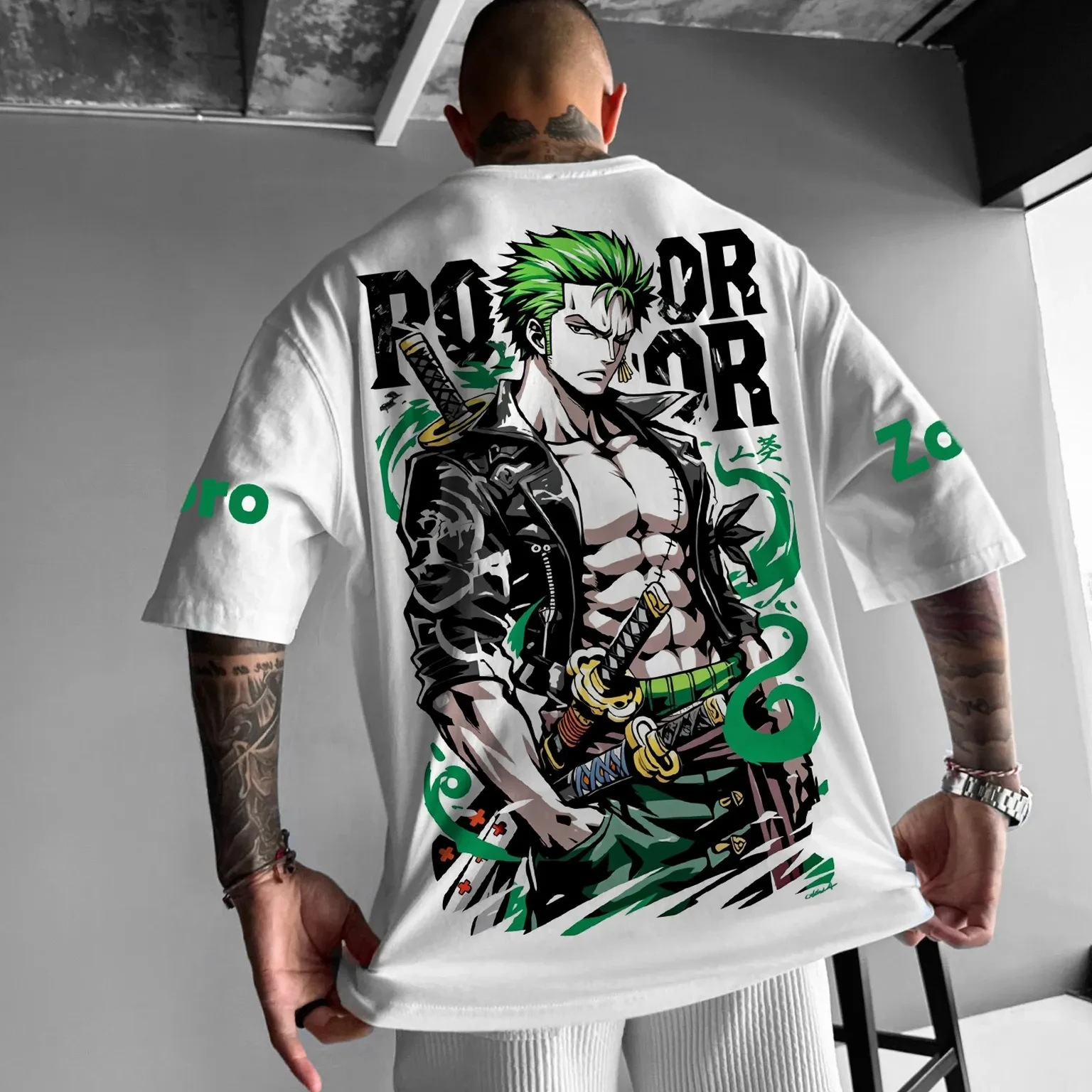 One Piece Luffy Bedrukt Katoen Korte mouwen Amerikaans Los Heren en Dames Zomer Ademend Sport Ronde hals T-shirt Ins