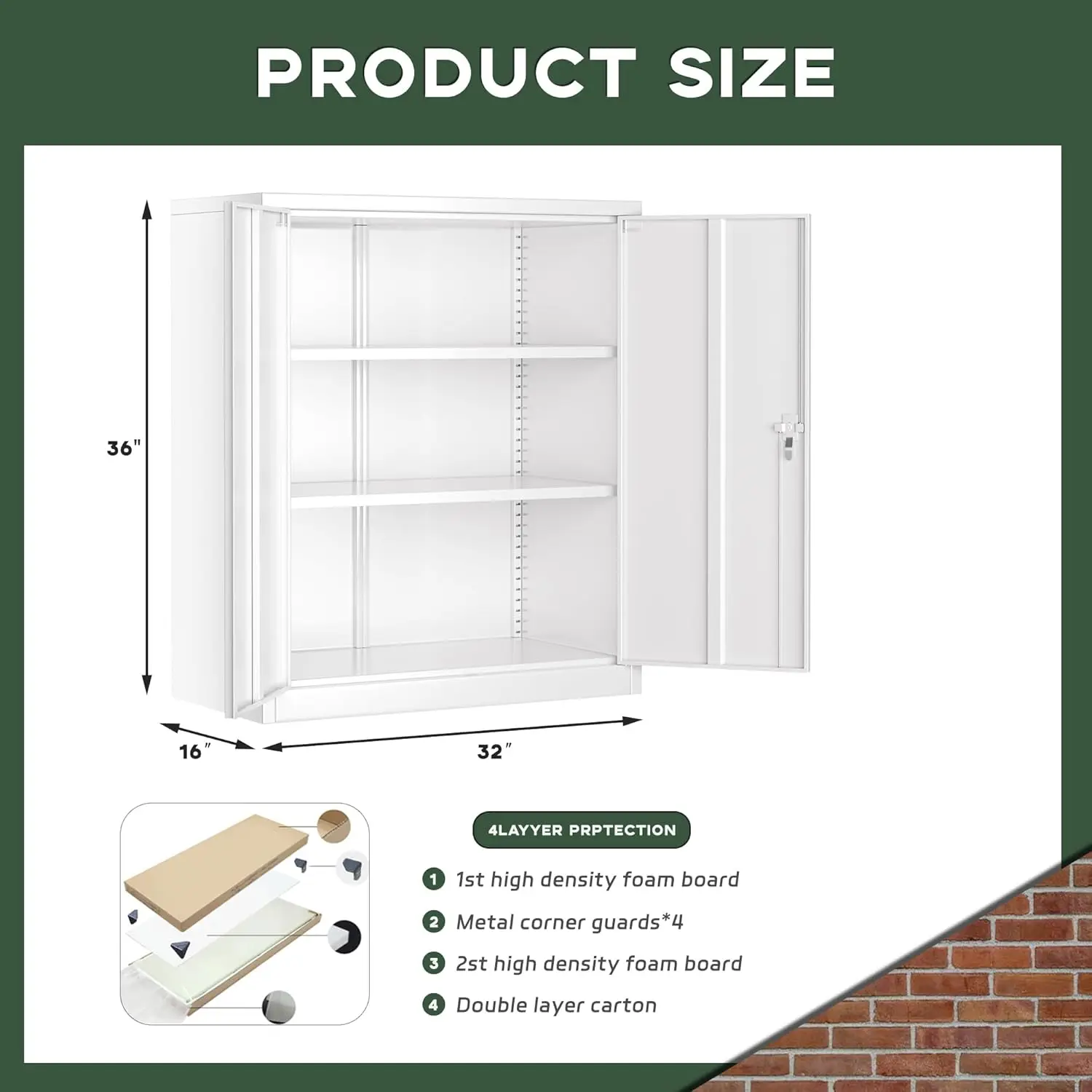 

Greenvelly Metal Garage Cabinet, 36"" Lockable Storage Cabinet With Doors And Shelves, Small Steel Locking Cabinet For Home