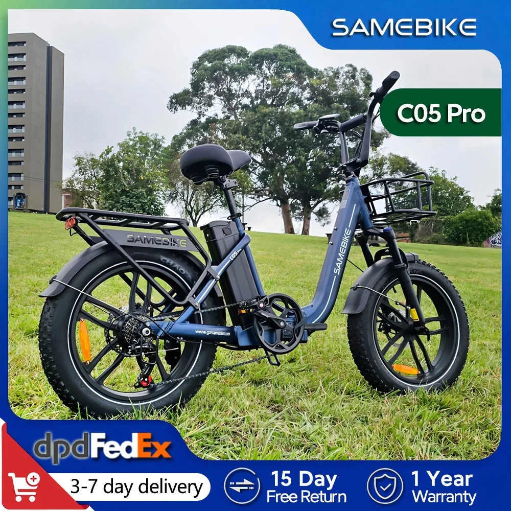 Samebike C05 Pro Vélo Électrique Pliable, Moteur 250W, Batterie Amovible 36V 13Ah, Pneus 20 x 4.0 Pouces, Vitesse 25 km/h et Autonomie 70 km