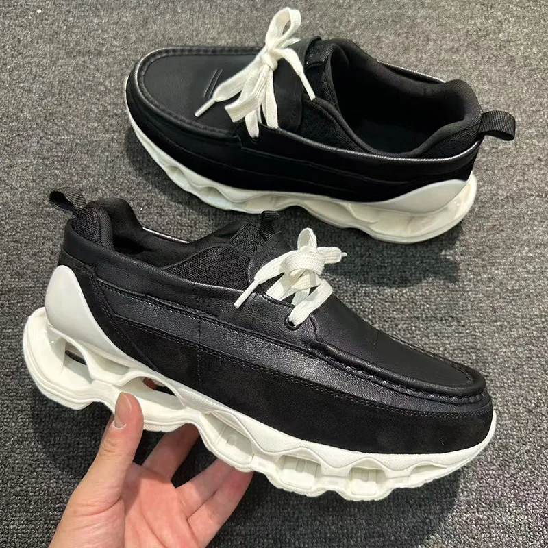 

2026 new spring Korean version round toe lace up simple style high sole small leather shoes fashionable casual shoes