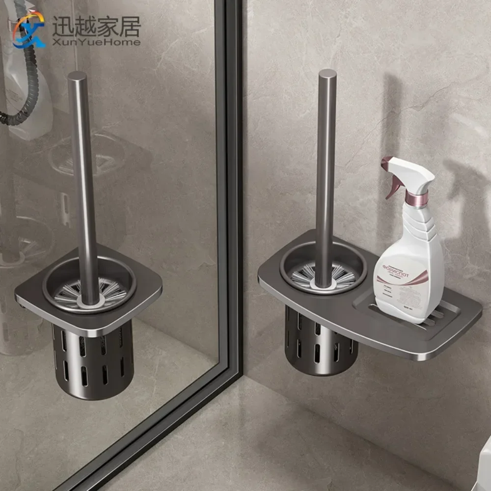 

Gunmetal Gray Aluminum Toilet Brush Holders Shelf Wall Mounted WC Wash Cleaning Set Bathroom Organizer Cleaner Tools
