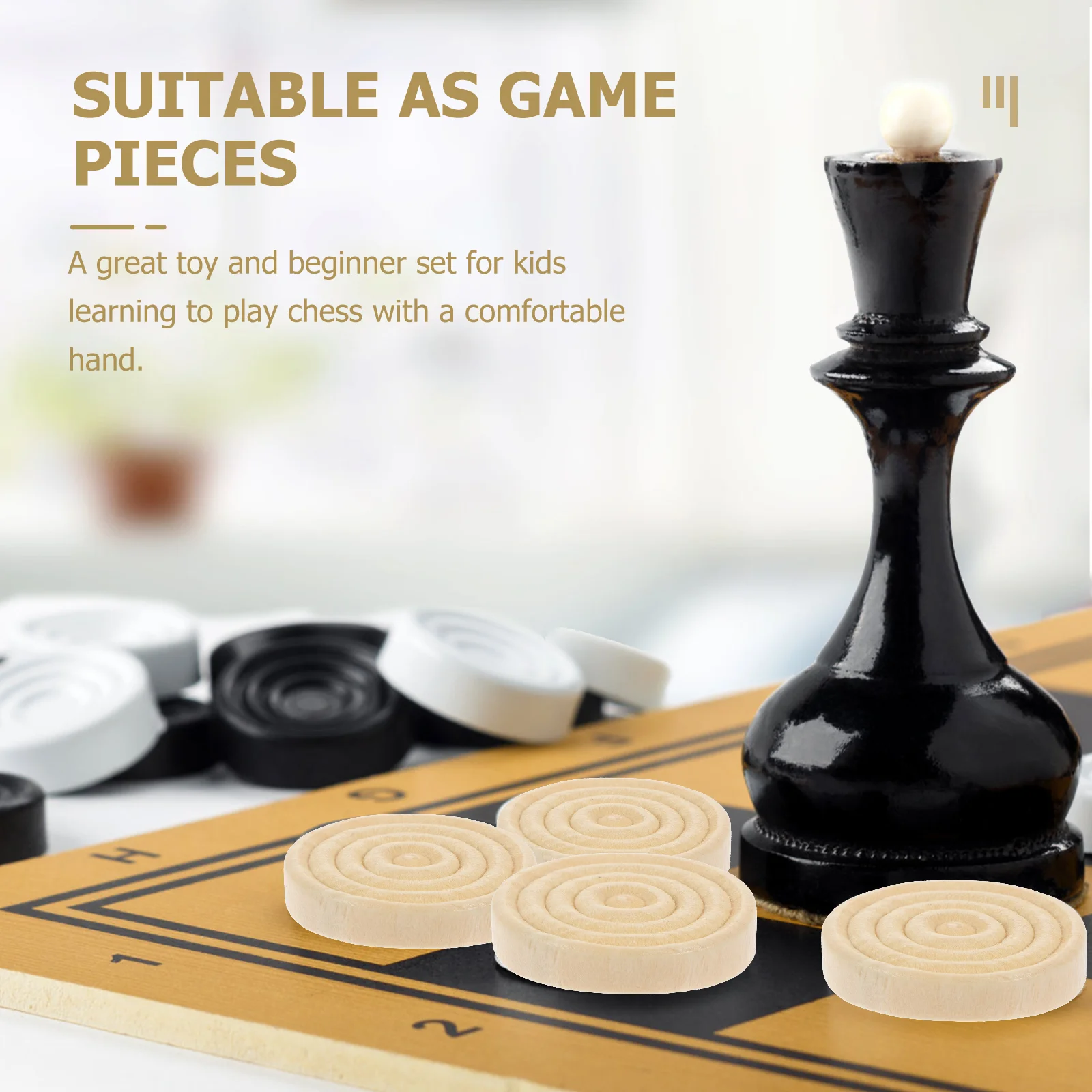 48 Pcs Chess Accessories Table Runner Backgammon Round Wooden Checkers Stackable Entertaining Board Game