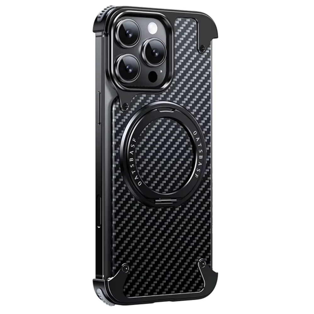 

Chinese aluminum alloy carbon fiber metal shell suitable for iPhone 16 Pro Max, with 360 degree magnetic invisible bracket cover