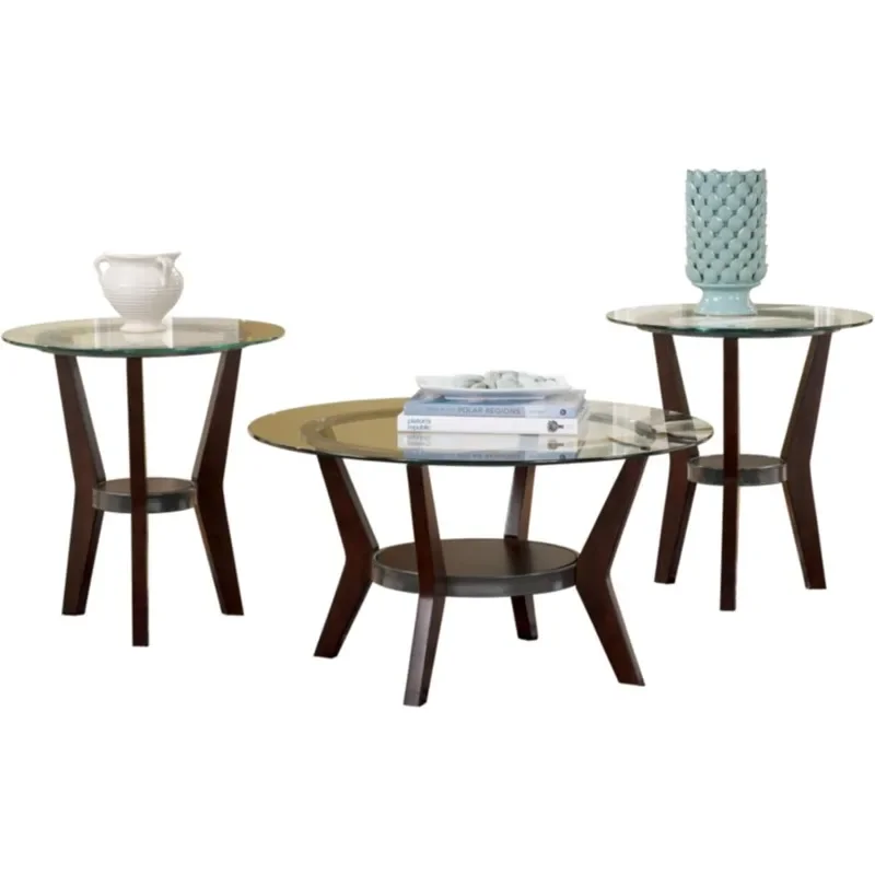 Signature Design by Ashley Fantell Table Set Includes  Coffee Table and  End Tables with Glass Top and Fixed Shelf