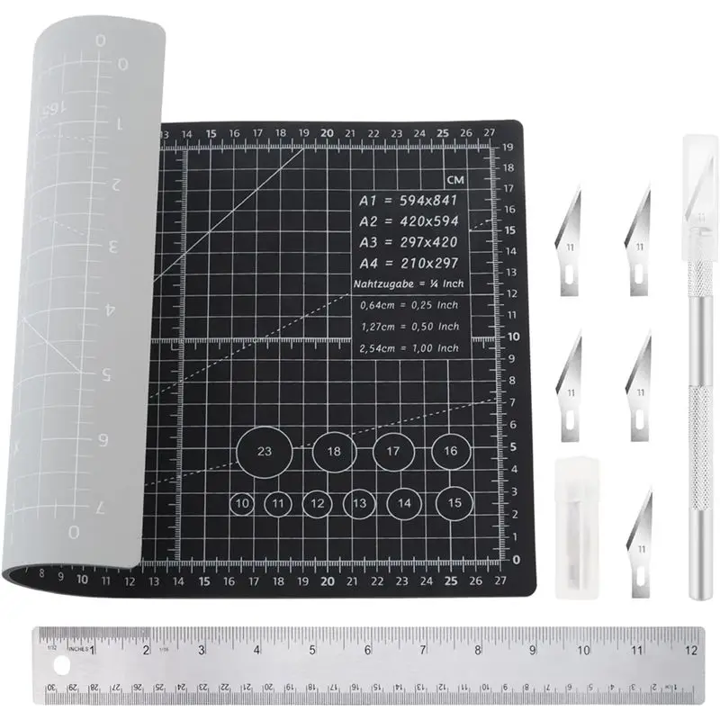 

Sep N12R A4 Self Healing Cutting Mat For Carving Crafts- Includes 5 Extra Blades, Cork Ruler 12 Inch/30Cm Dual Scale& For DIY Ar