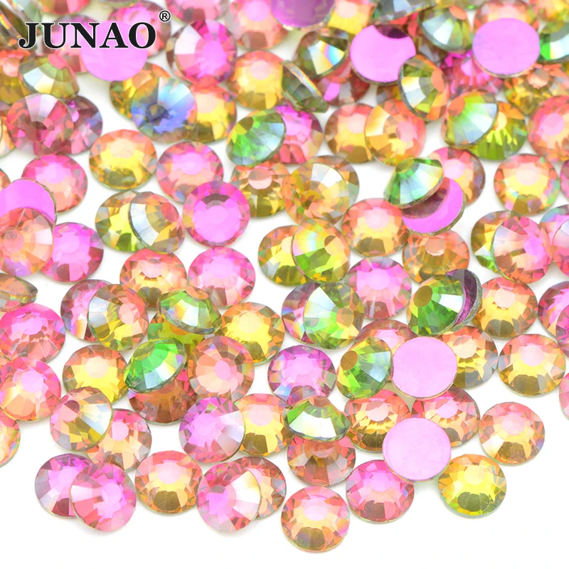 JUNAO ss6 ss12 ss16 ss20 ss30 Glitter Aurora White Non Hot Fix Rhinestones FlatBack Strass Garment Nail Rhinestones Decorations