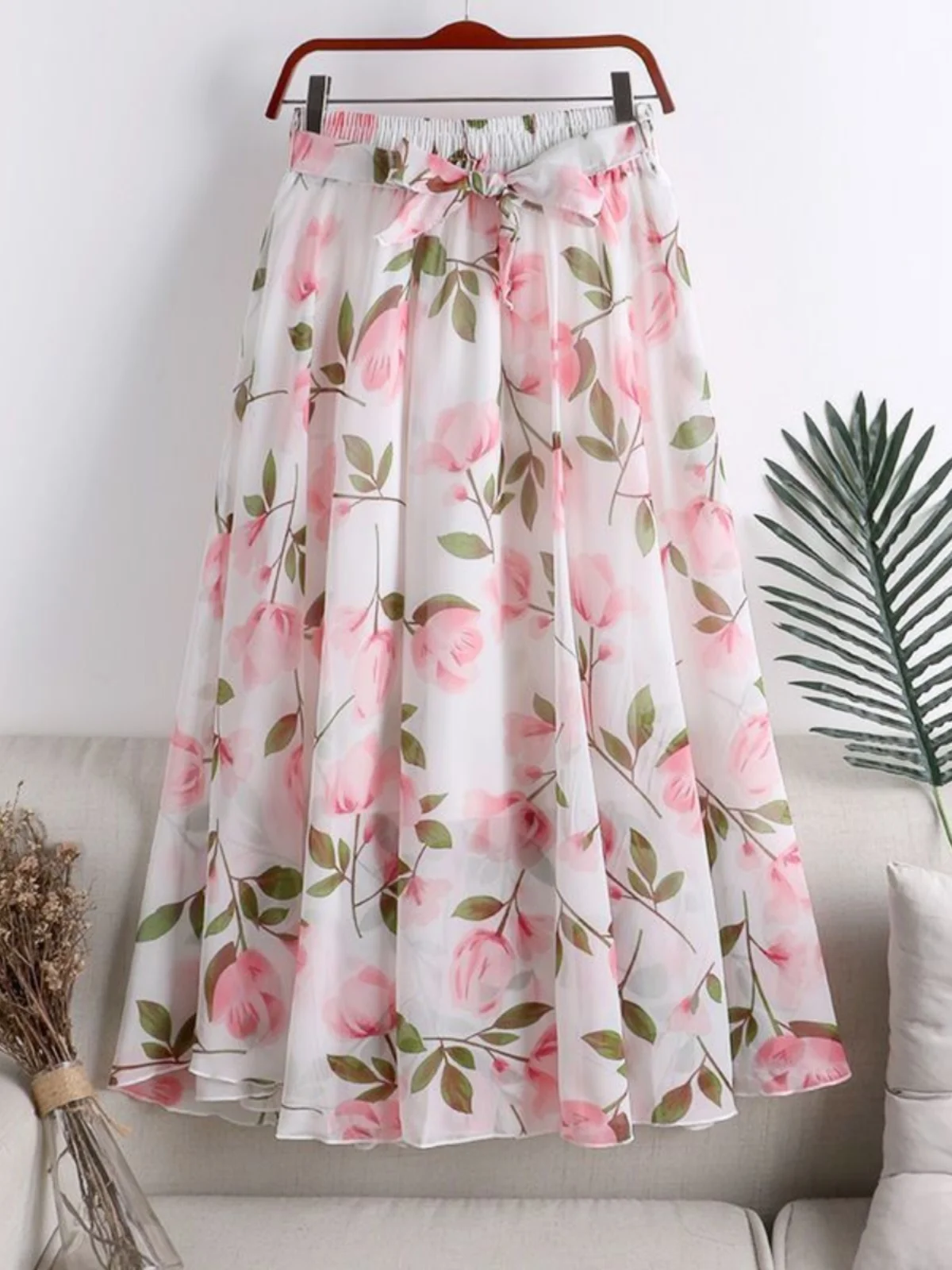 

2024 Новая шифоновая юбка-миди с высокой талией, универсальная утягивающая длинная юбка с цветочным принтом, красивая юбка феи для женщин больших размеров