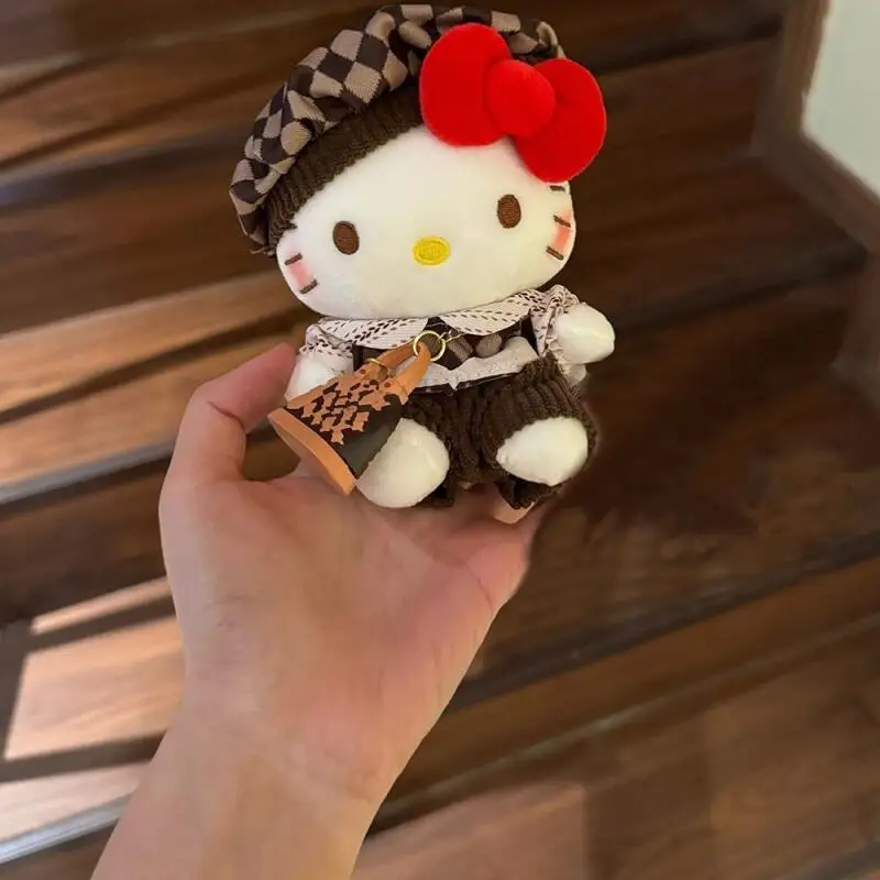 Sanrio Hellokitty porte-clés en peluche rétro amour habiller Kt peluche poupée porte-clés sac à dos pendentif enfants jouet voiture pendentif
