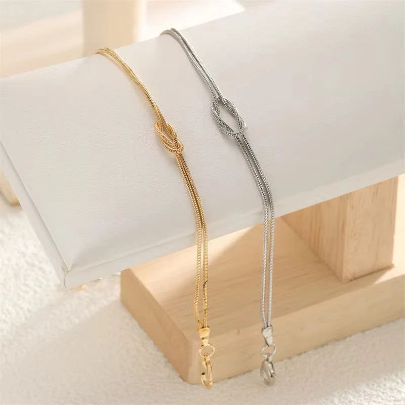 FTCY Simple Metal Love Knot Couple Bracelet Set for Women Men Snake Chain Handmade Knot Shaped Bracelet Best Friend Gift