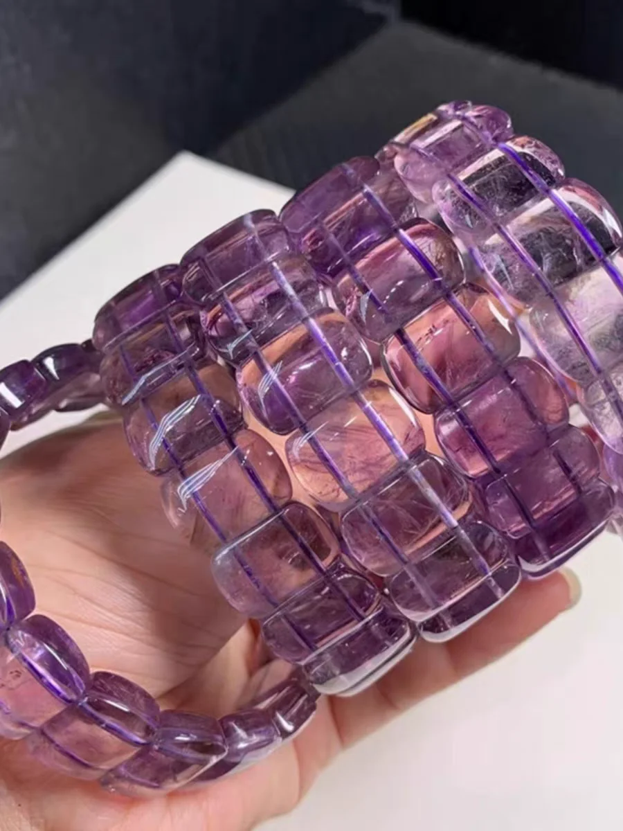 Natural Purple Amethyst Quartz Bracelet Bangle Clear Rectangle Beads 14x10mm Crystal Amethyst Cut Beads Women Men Jewelry AAAAA