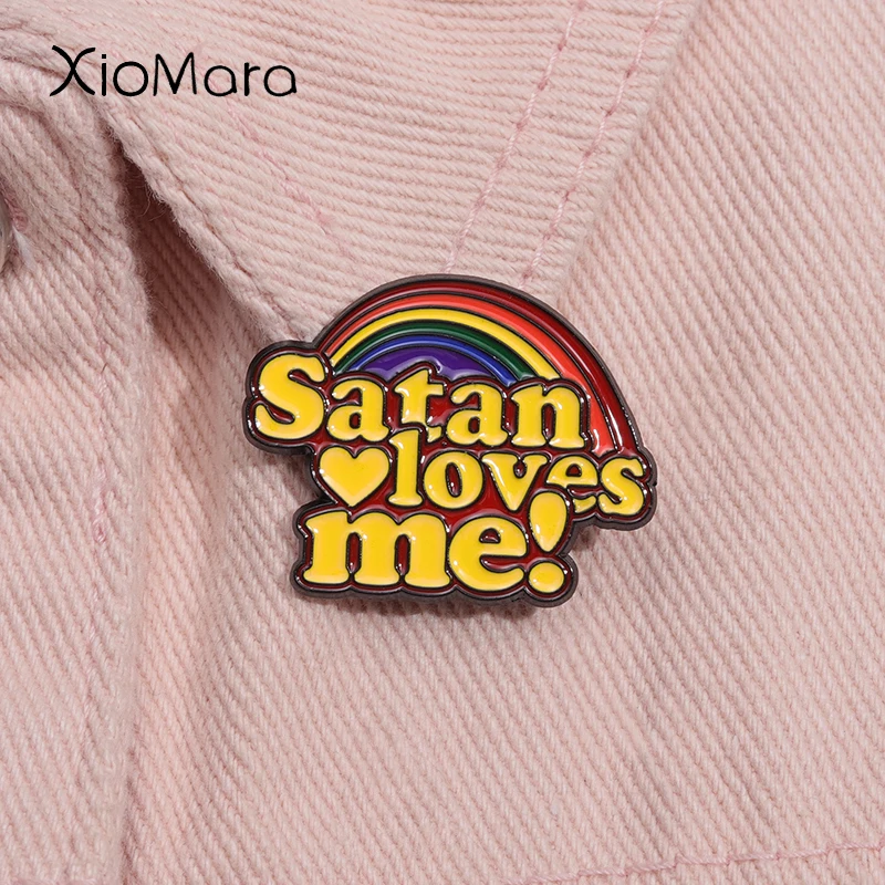 Rainbow Satan Loves Me Enamel Pin Lucifer Followe Atheist Occultist People Brooch Lapel Backpack Badge Perfect Jewelry Gift