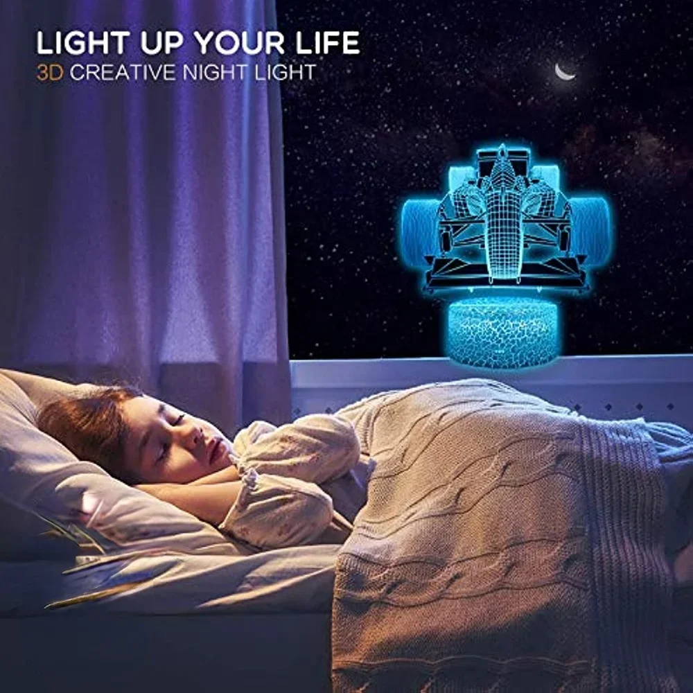 Nighdn Acrylic LED Night Light Racing Car Shape Nightlight Kids Child Sleep Lights Gift for Men Boys Room Decor Table Lamp