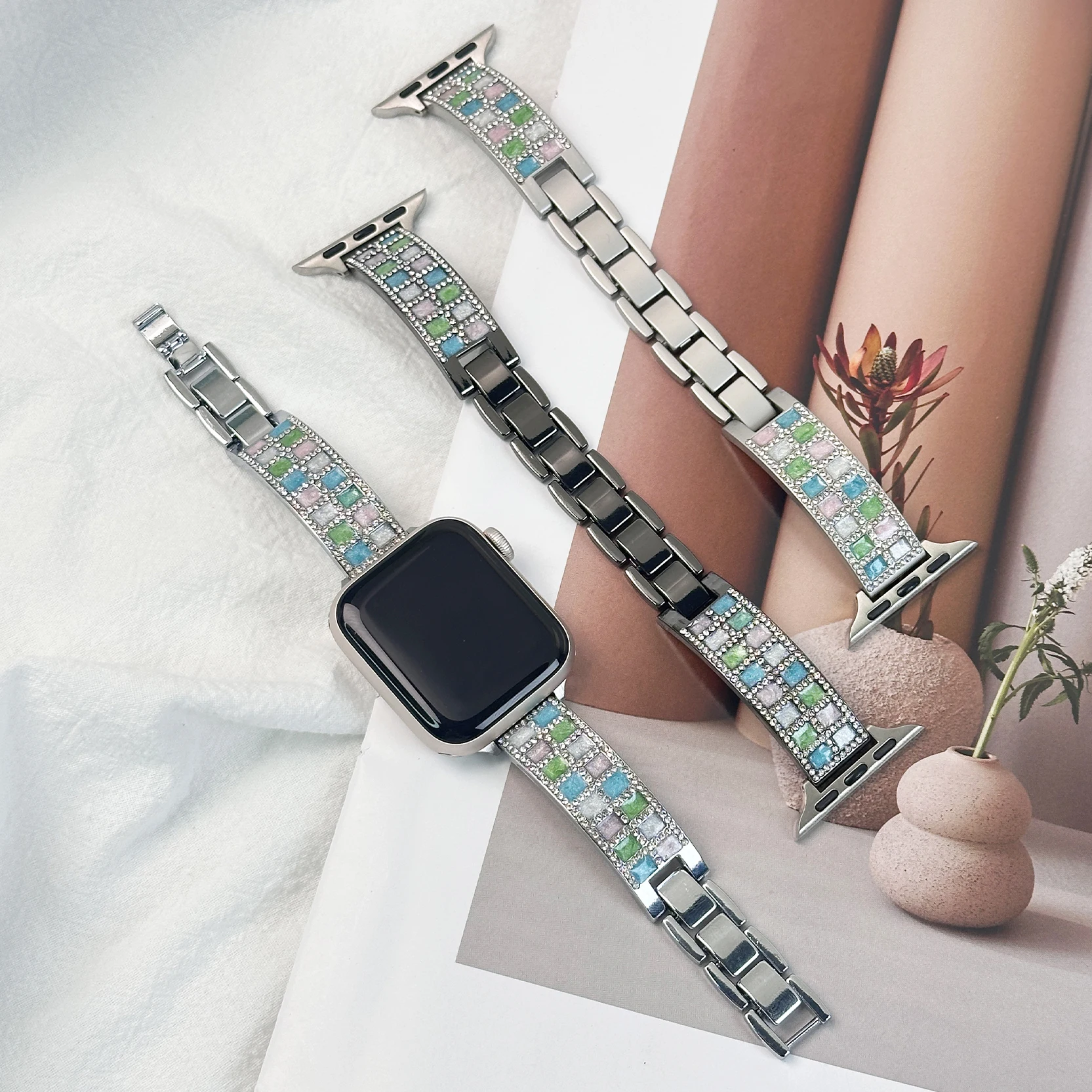 Diamond Setting Strap for Apple Watch Band Series 12 11 10 9 8 7 6 SE 5 4 Bracelet Ultra2 49mm 41 45 40 44 38 42 46mm