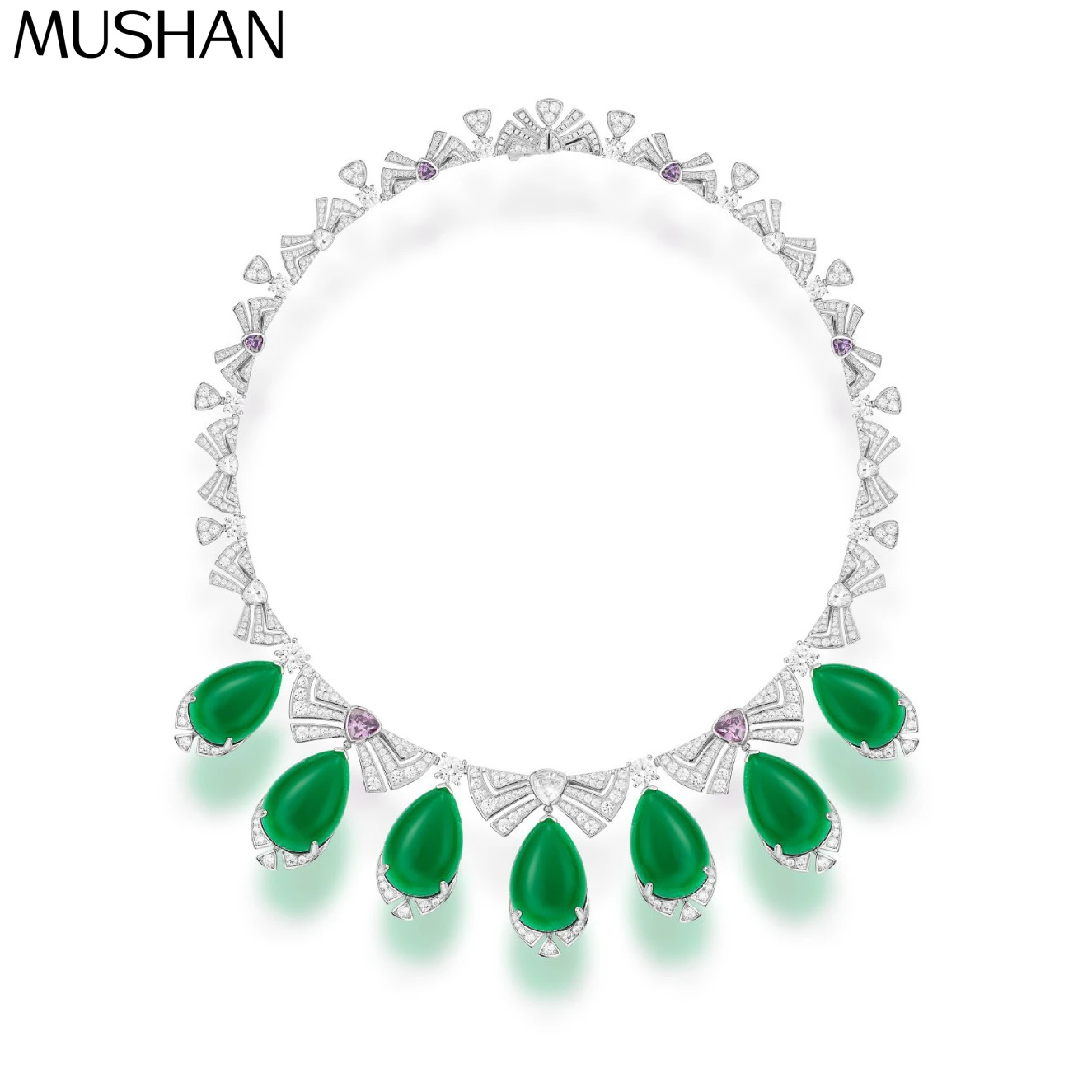 

MS MuShan Brand Jewelry 925 Sterling Silver Necklace Zircon 7A Lariat Wedding for Girls Rhodium Plated Premium Jewelry Pendant