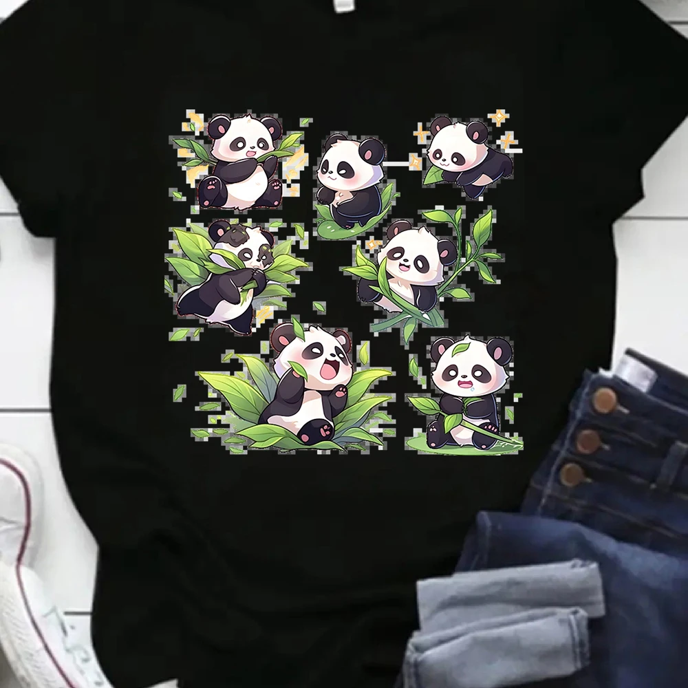 Cute Panda Bamboo TShirt Cartoon Panda Sticker Style Print Casual Short Sleeve Tee for Men Women Panda Lover Gift Harajuku
