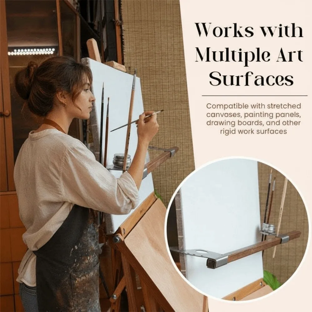 Suporte de Madeira para Artistas com Apoio para as Mãos, Altura e Ângulo Ajustáveis, Robusto, para Pintura a Óleo, com Design Suspenso para Estabilização