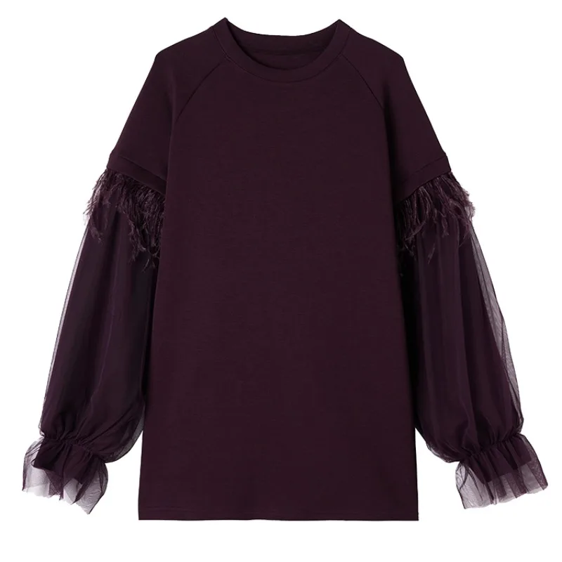 Felpa lunga autunno inverno Sve Me Splicing taglie forti Abbigliamento donna Midi rotondo Ne Color Top Vestibilità comoda