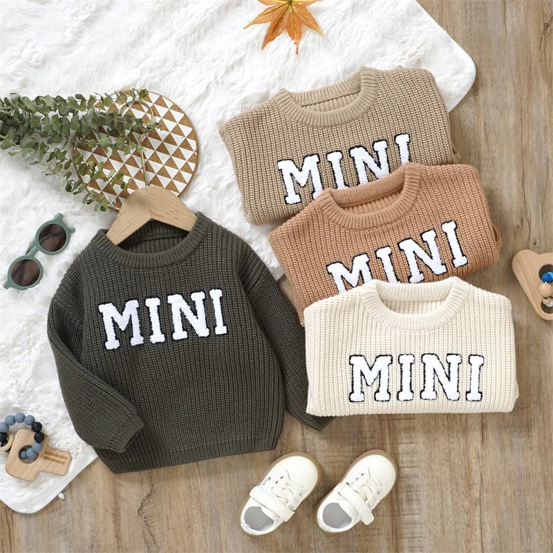 Baby Autumn Fall Winter Warm Knit Sweaters Long Sleeve Letter Embroidery Pullover Infant Fall Tops