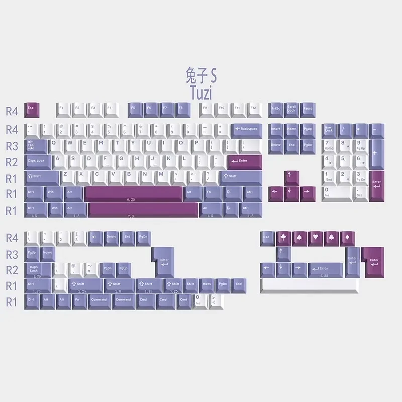 Imagem -06 - Gmk Tuzi Keycaps Grupo Acessórios de Teclado Mecânico Perfil de Cereja Personalizado Abs 163 Teclas Roxo Presentes