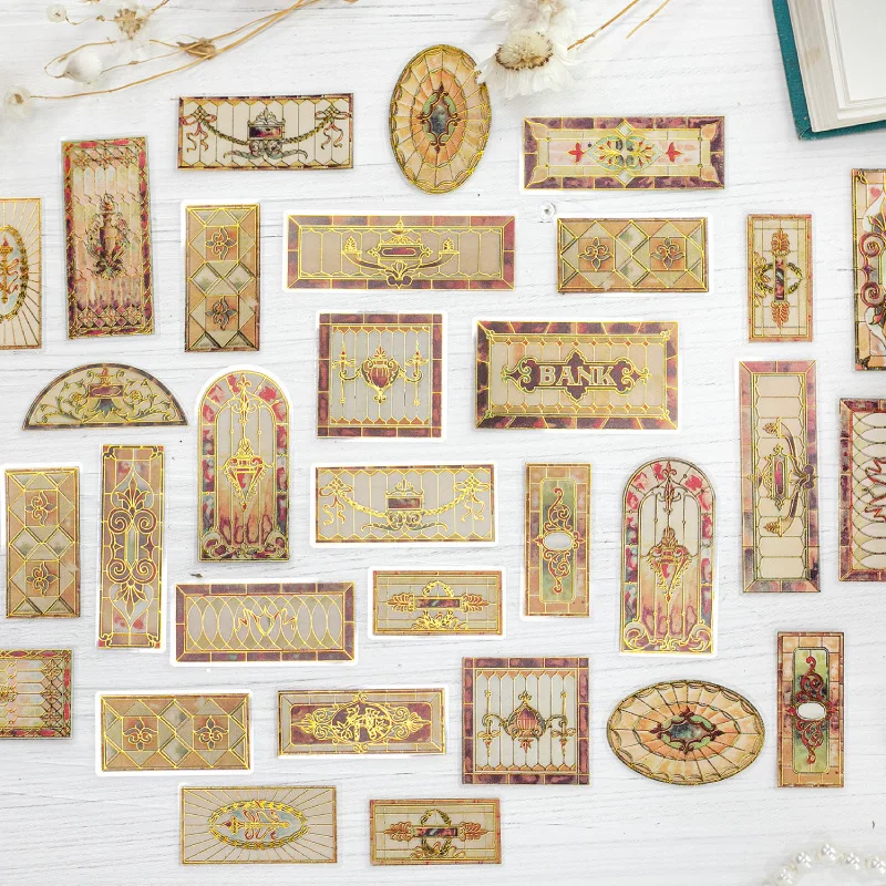 1pack/30pcs Gorgeous Vintage Flower Tile Pattern Sticker Pack, Luxury Mosaic Layering Materials for Journal Craft