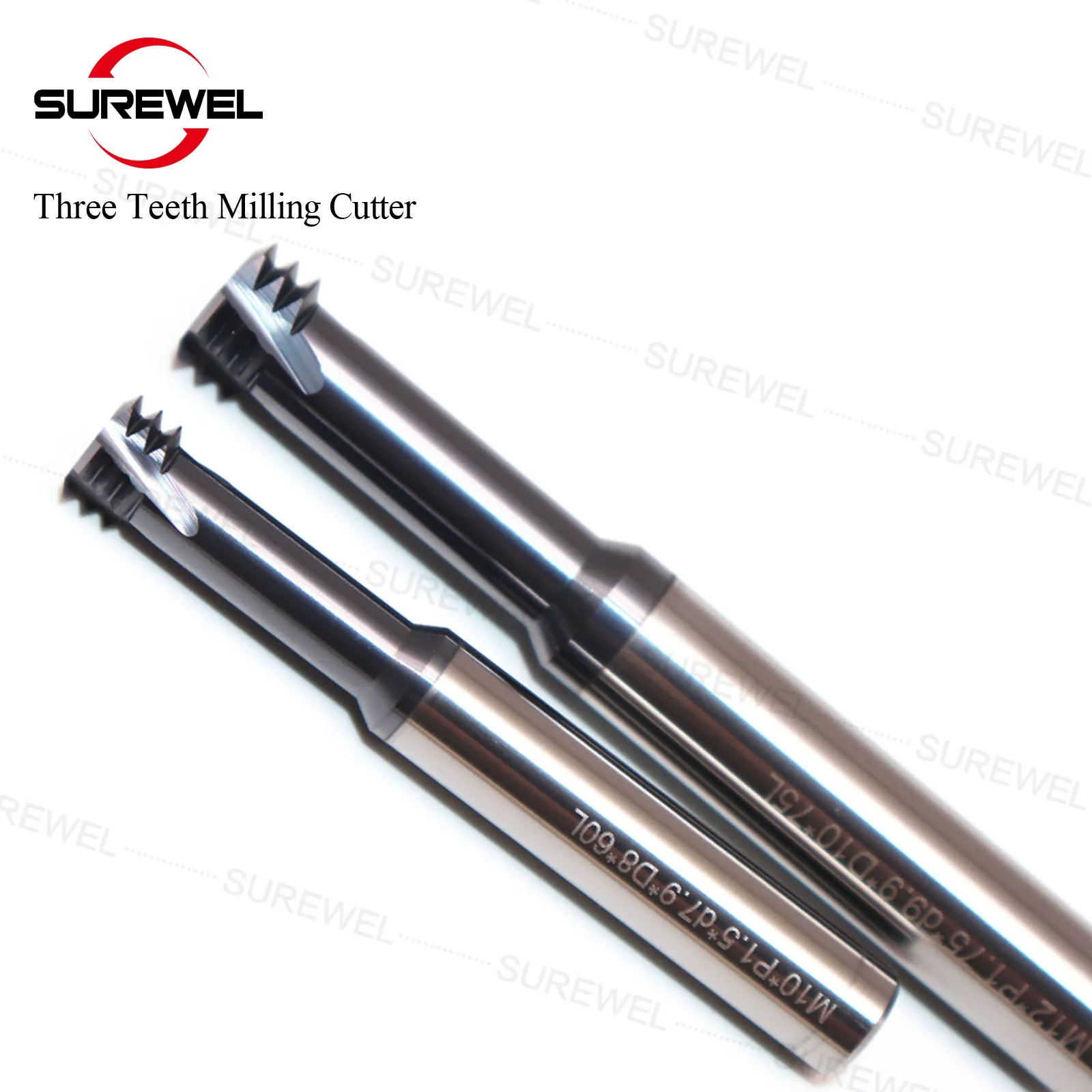 CNC Tools Balzere Coating Carbide Thread Milling Cutters M2 M3 M2.5 M12 Three Teeth Threading Endmill for Stainless steel, steel