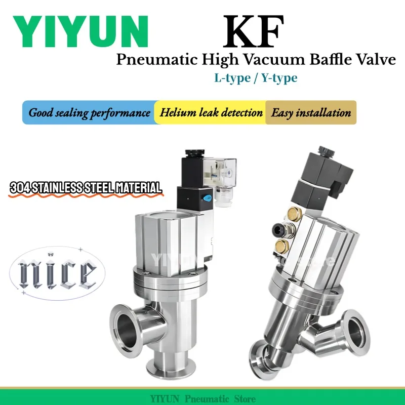 

1PC Pneumatic high vacuum baffle valve KF16 KF25 KF40 KF50 Pneumatic Y-type Pneumatic L-type 304 stainless steel KF series YIYUN