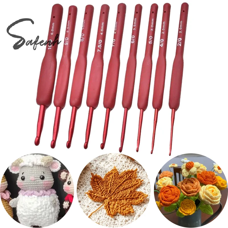 

Красный крючок для вязания, эргономичная ручка для рук при артрите, удлиненные спицы для начинающих и пряжа для вязания крючком, 9 размеров