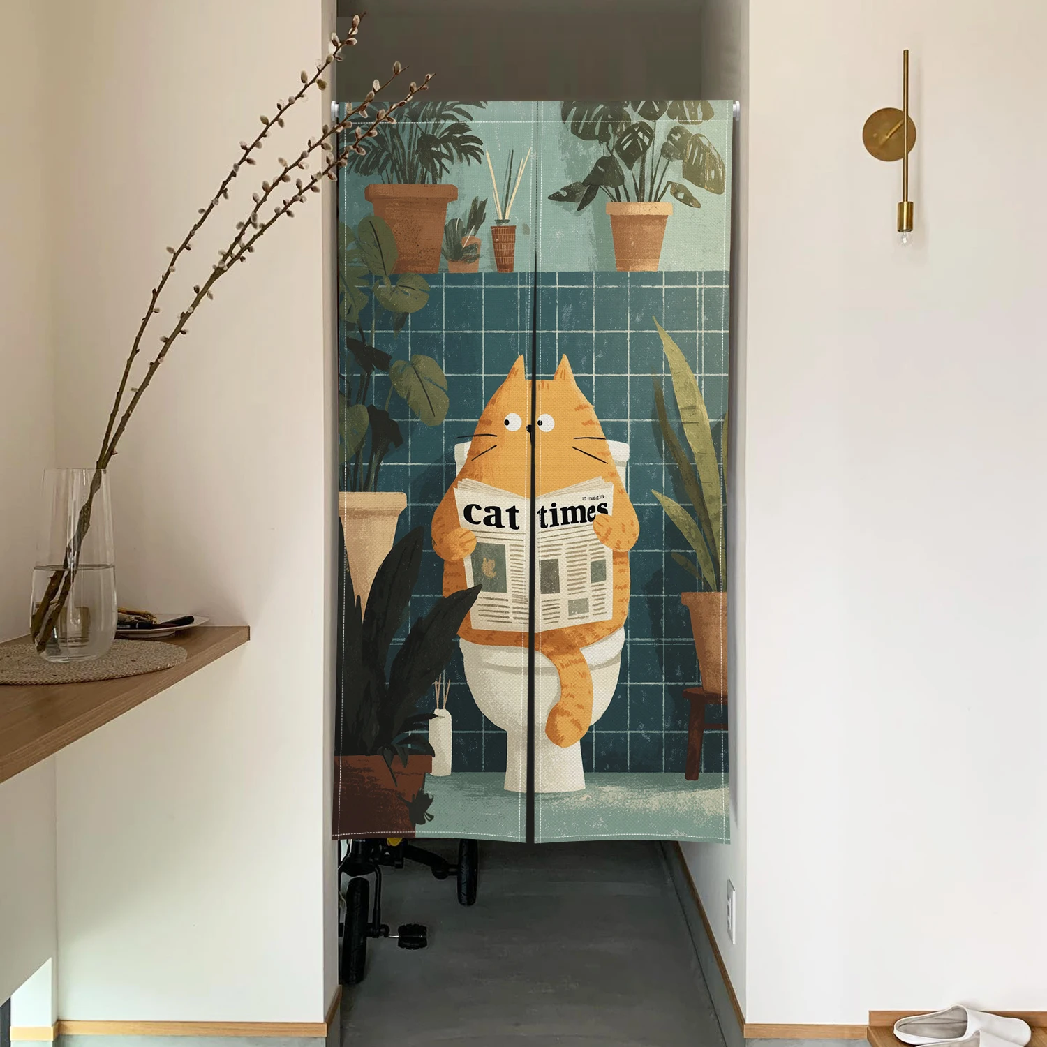 Vintage Floral Noren Door Curtains Cat Wave Linen Doorway Curtains Entryway Partition Screens Restaurant Kitchen Half curtain