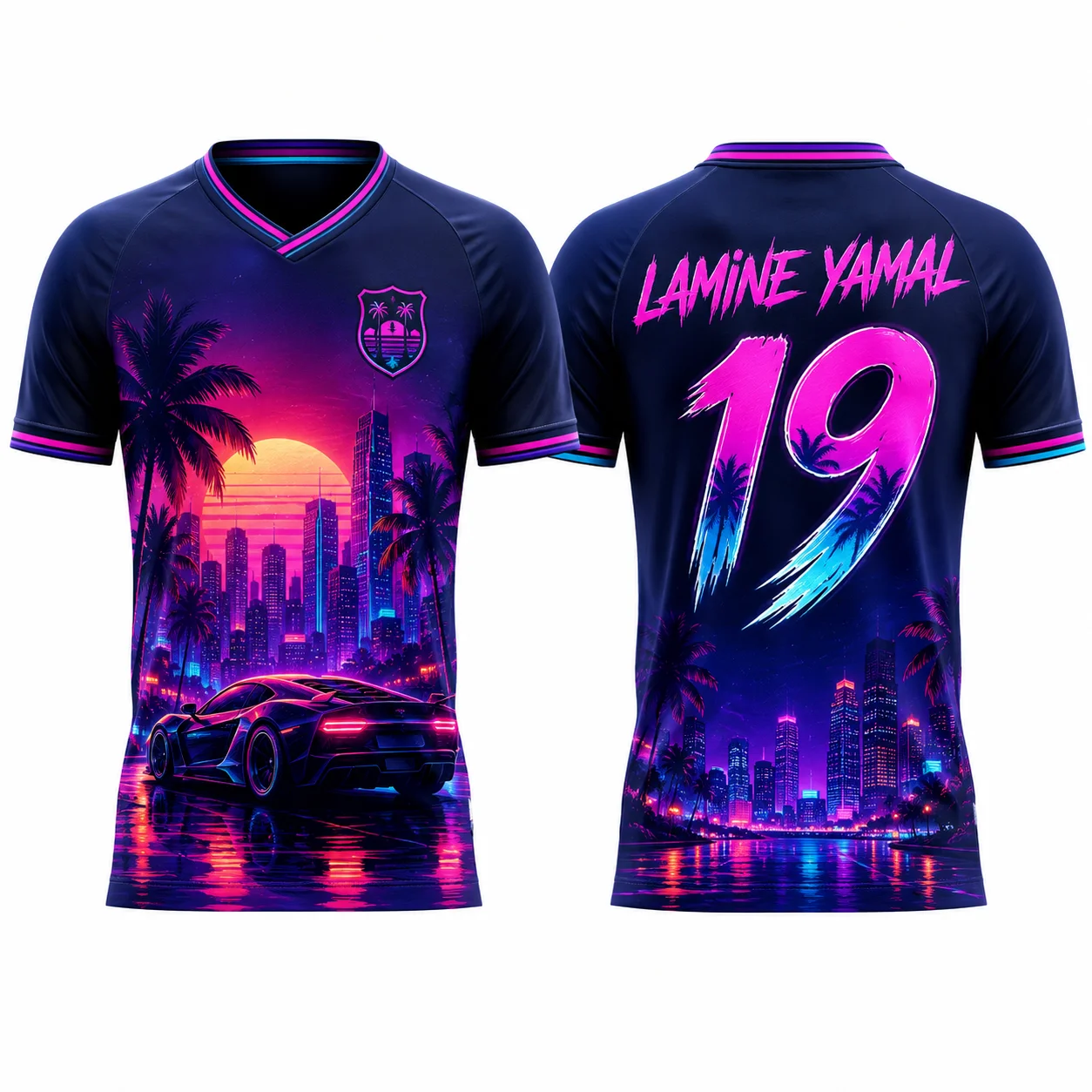 2026 Lamine Yamal #19 Soccer Tee Retro Open World Crime City Print Men 90s Florida Neon Street Style Football Fan Casual T-Shirt