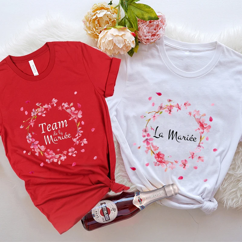 Team Bride T-Shirt Bridesmaid Clothing French Women Summer EVJF Tees Bridal Wedding Single Farewell Bachelorette Hen Party Tops